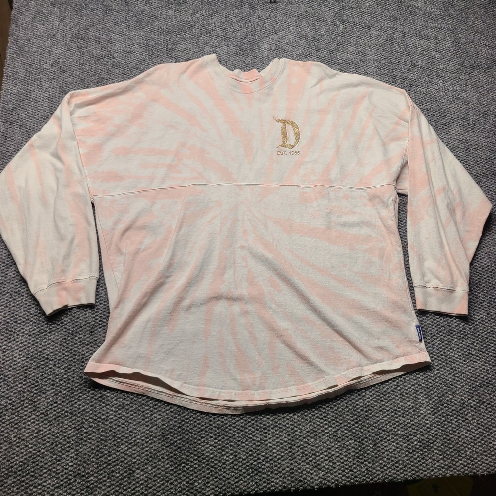 Disney Land Spirit Jersey Women's XL Pink Tie Dye Rose Gold Glitter Crew Neck